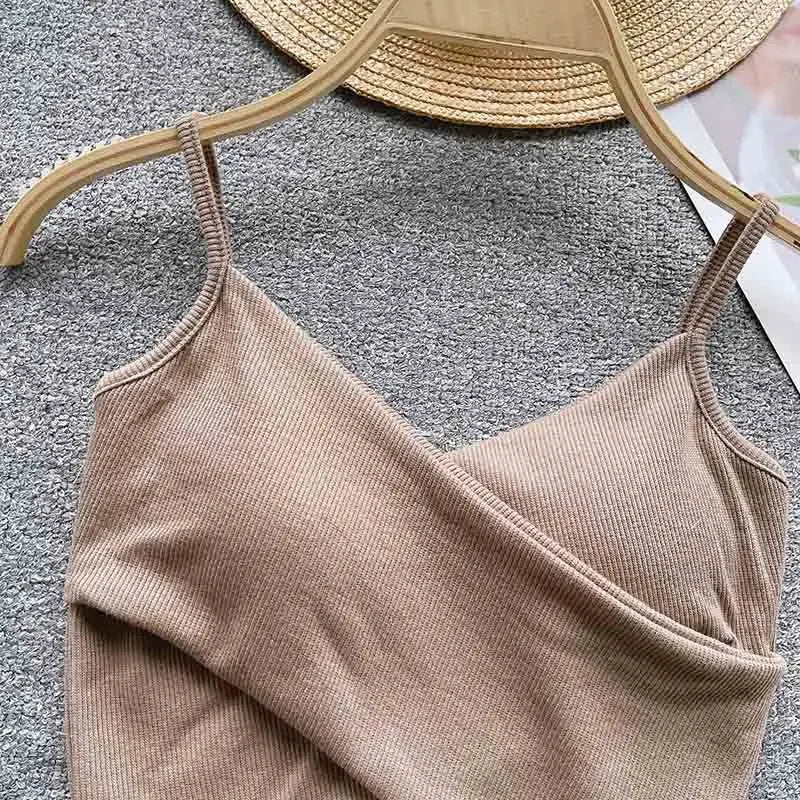 Summer Women's Ribbed Slimming Tank Top Built-in Bra Super Stretch Cross Back Bralette Sexy Layering Camisole Daily Topks