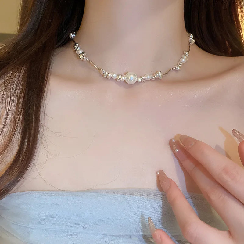 Pearl Necklace Bacelet Sets Geometric Necklace Women Solid Color Fashion Weddings Bride Jewelry Accessories