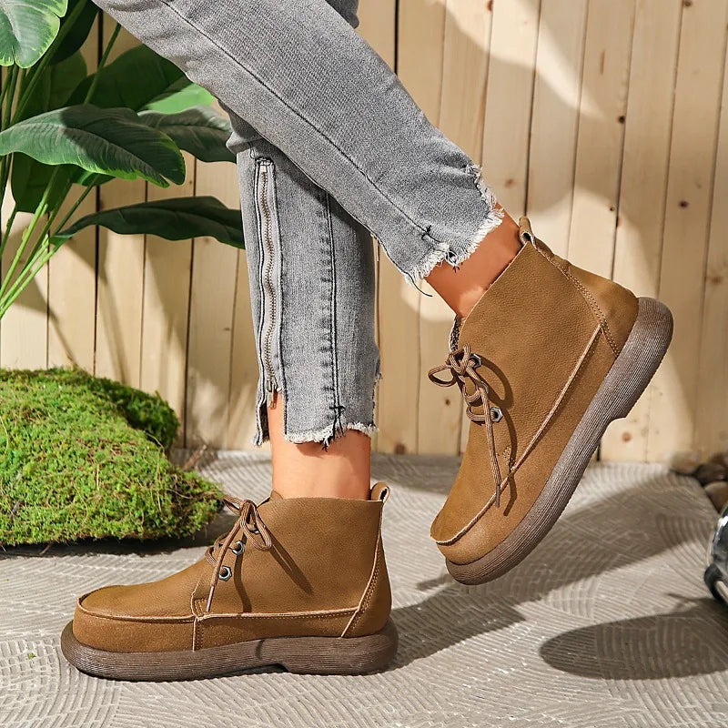 2026 New Style Fashion Women's Boots Thick-soled Non-slip Natural Leather Soft Luxury Single Short Boots Wide Barefoot Shoes
