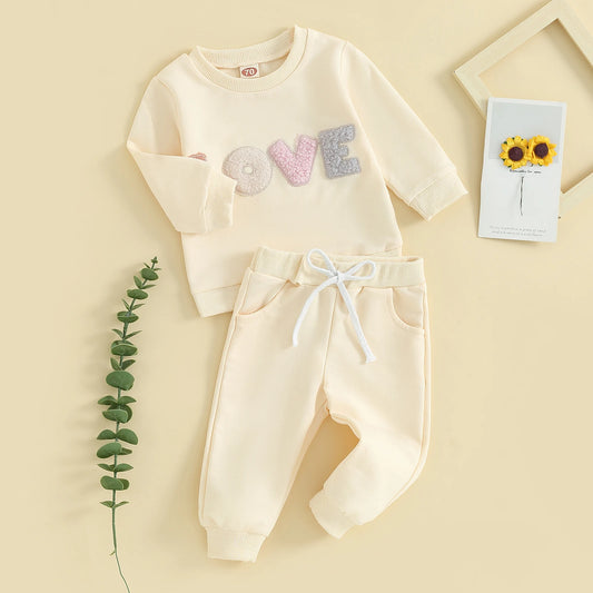 Baby Girl Clothes Newborn Infant Fall Winter Outfits Love Embroidery Long Sleeve Crewneck Sweatshirts Pants 0-24M
