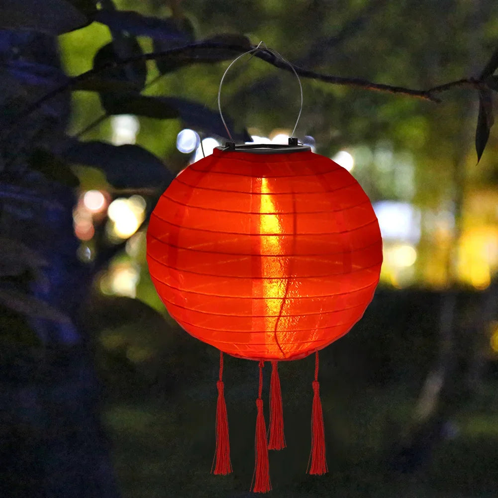 Solar Lantern Lamps Outdoor Waterproof Nylon Hanging Lantern Chinese Traditional Ornament for Restaurant Home Festival Decor