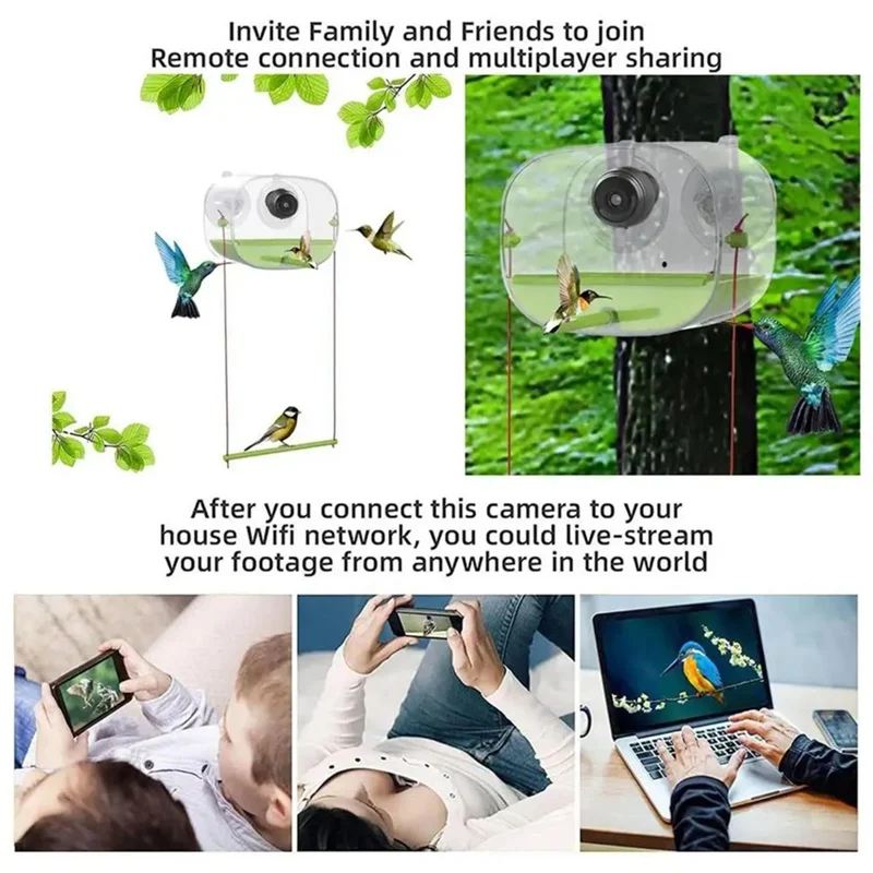 HOES-Bird Feeder And Camera With Strong Suction Cup Weatherproof Large-Capacity Food Organizer Birdwatching, Gift For Bird Lover