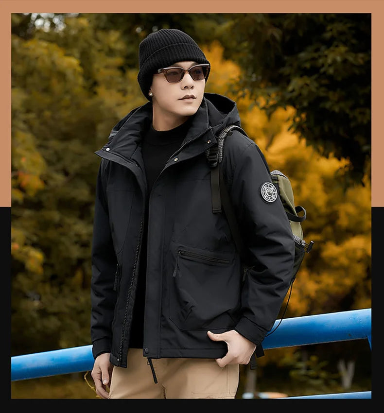 Winter Jacket Men Outwear Fleece Liner Warm Hooded Men multi-pocket Cargo Jacket Men Windproof Casual Hiking Coat Male Clothing
