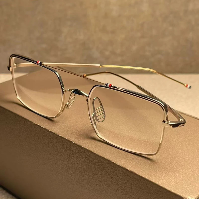 Double-beam Square Spectacle Frame TB909 Pilot Women's Glasses Frames Pure Titanium Eyeglass Frames Men's Glasses Frames Fashion