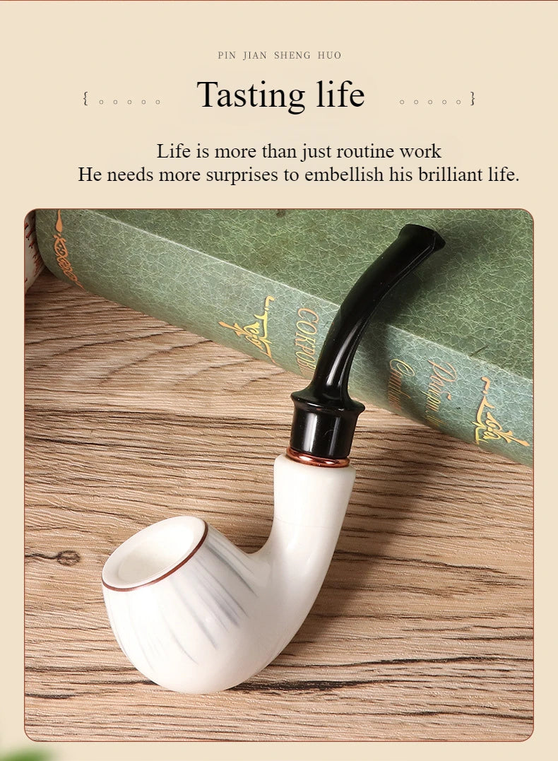 9mm Flue Ceramic Bent Smoking Pipe Portable and Washable Pipe With Built-In Filter Element