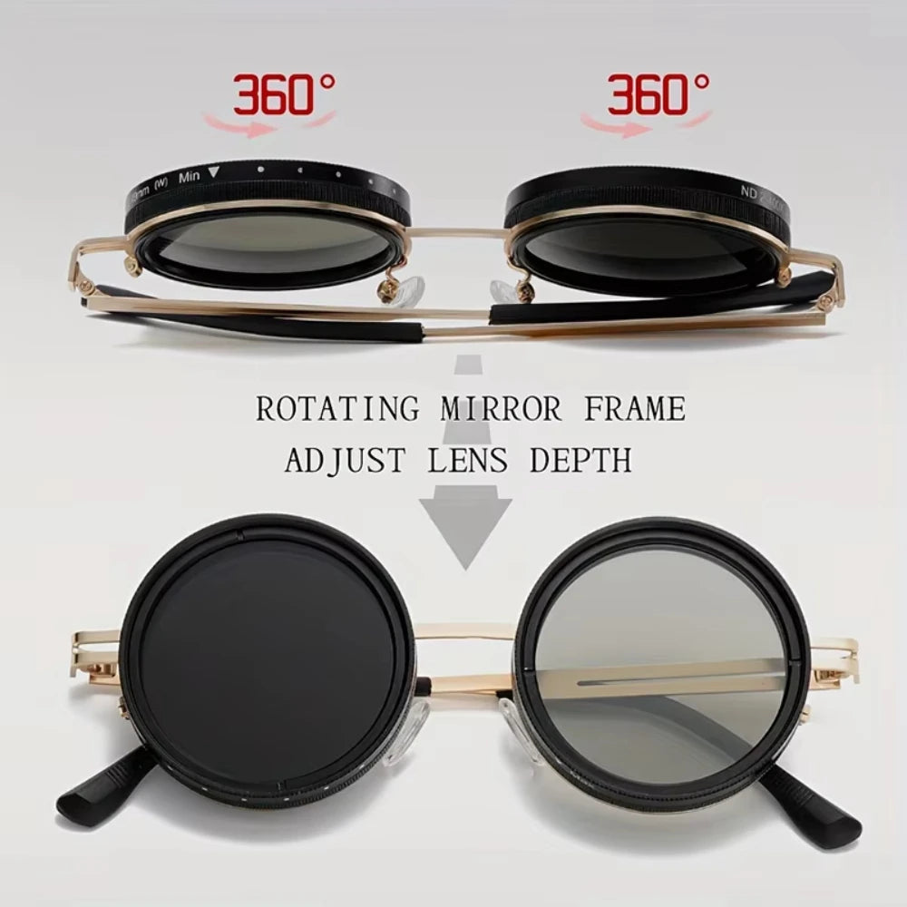 Polarized Round Sunglasses ND9 Adjustable Dimming Sun Glasses Men Women Retro Punk Men's Fishing Eyeglasses Outdoor Shades UV400