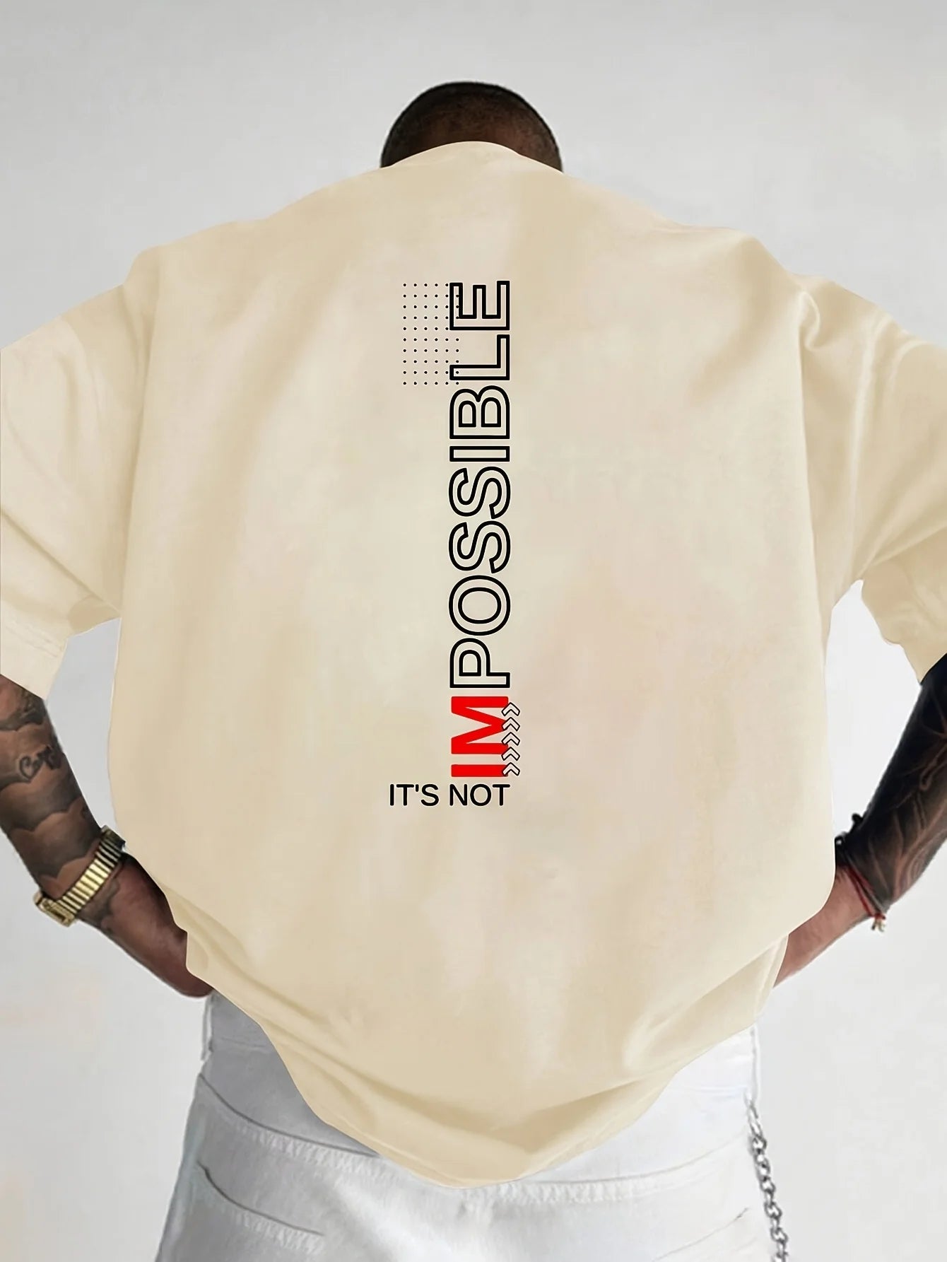 100% pure cotton Men's Short Sleeve T-Shirt - Black Motivational "It's Not Impossible" Print Loose Fit Casual Round Neck Breat