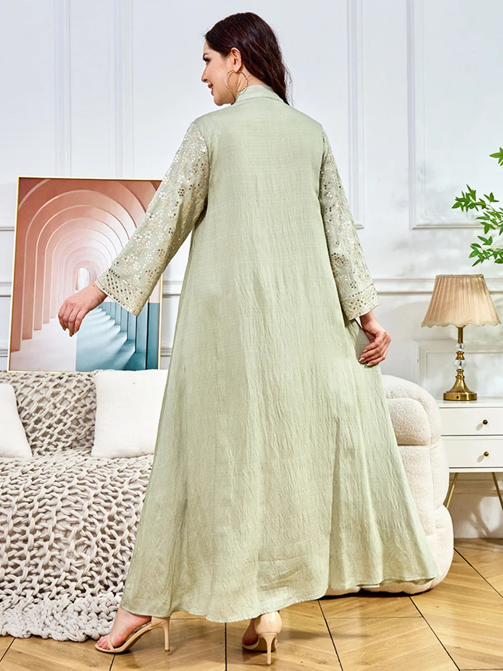 Women Elegant Dresses Eid Muslim Sequins Maxi Dress Jalabiya Morocco Party Robe Evening Dresses Dubai Abaya Kaftan Arab Vestidos