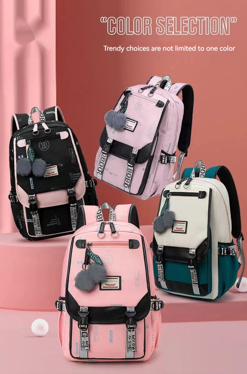 Large School Bags for Teenage Girls Canvas Schoolbag Student Book Bag Fashion Black Pink Teen School Backpack