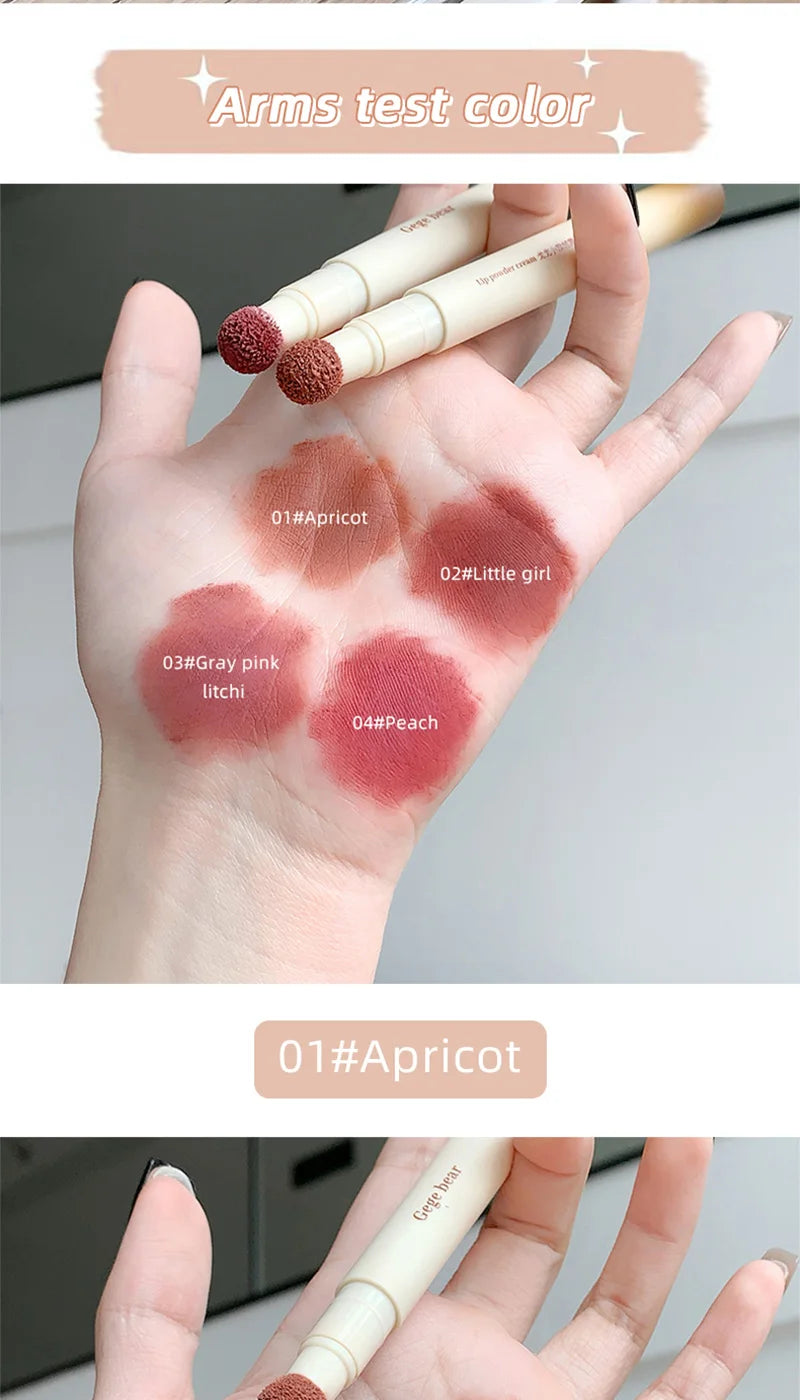 Gege Bear Velvet Matte Lip Powder Cream — Soft Velvet Finish, Natural-Looking and Skin-Tone Enhancing, Long-Lasting,