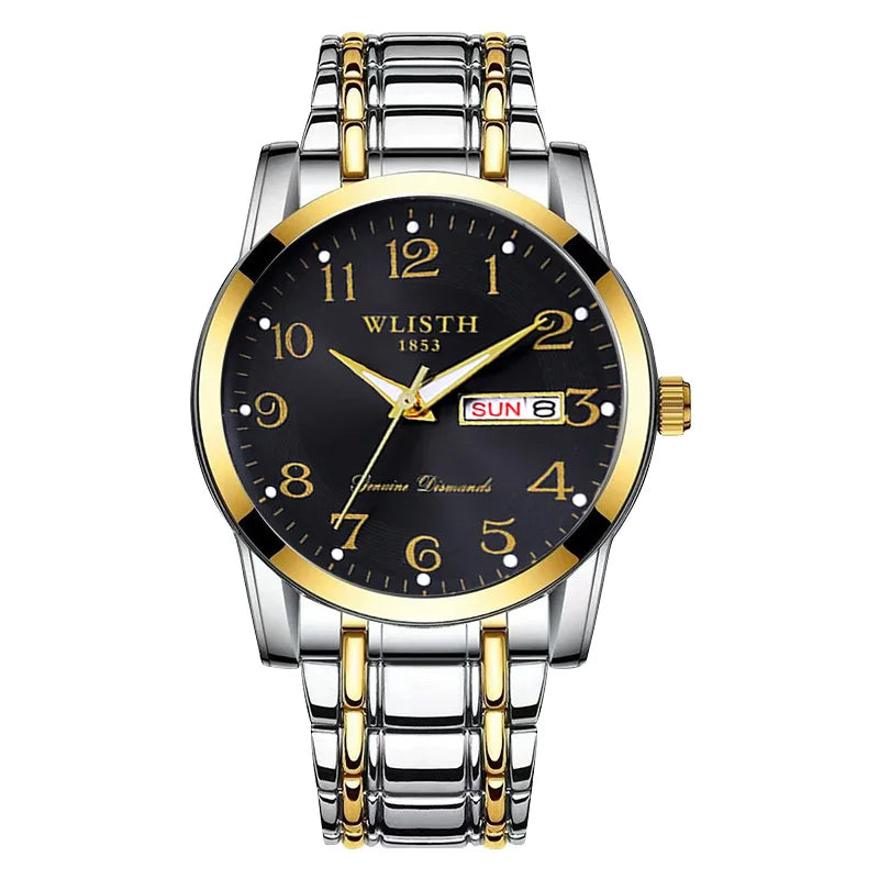 WLISTH Men's Elderly Large Number Watch - Luminous Waterproof Quartz Watch Wholesale Stainless Steel Band Mineral Glass