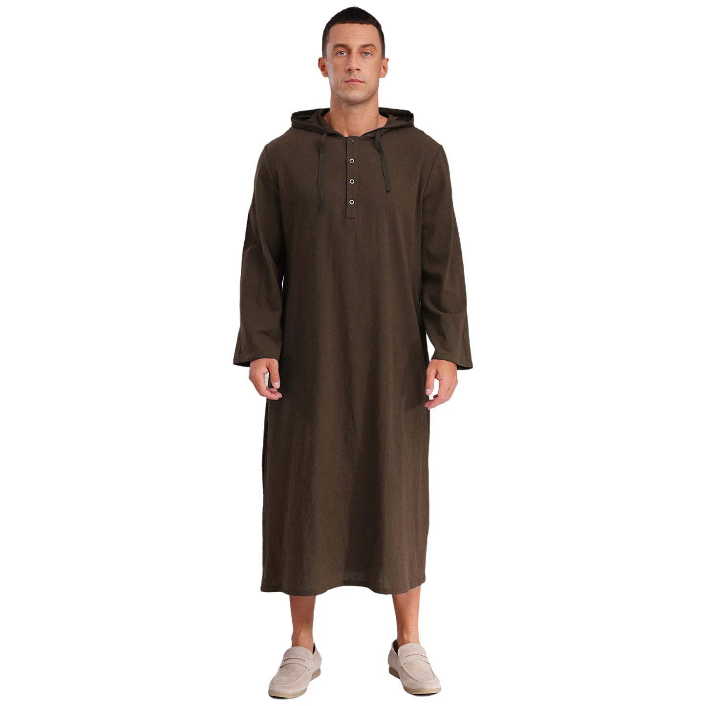 Islamic Kaftan Muslim Jubba Arabic  Thobe Men's Clothing Hooded Long Sleeves Pockest Buttons Long Loose Gown Shirt Dresses