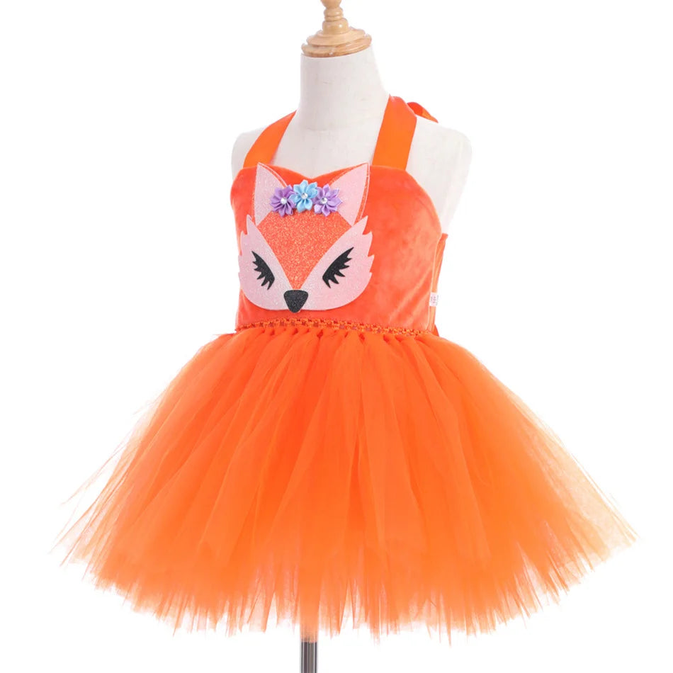 Girl Cartoon Raccoon Sloth Koala Piggy Rabbit Tutu Sling Dress Children Cosplay Festival Performance Dance Costume Headband Sets