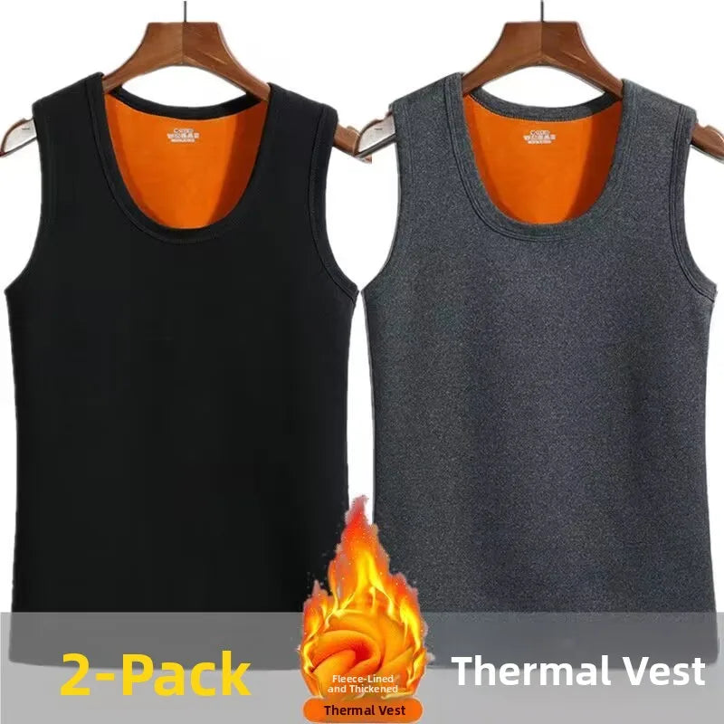 Men's Thermal Fce Lined Thiened Vest Warmth Inner Wear Slim Fit Anti-Cold Home Clothes Single Layer Knitted Fabric round...