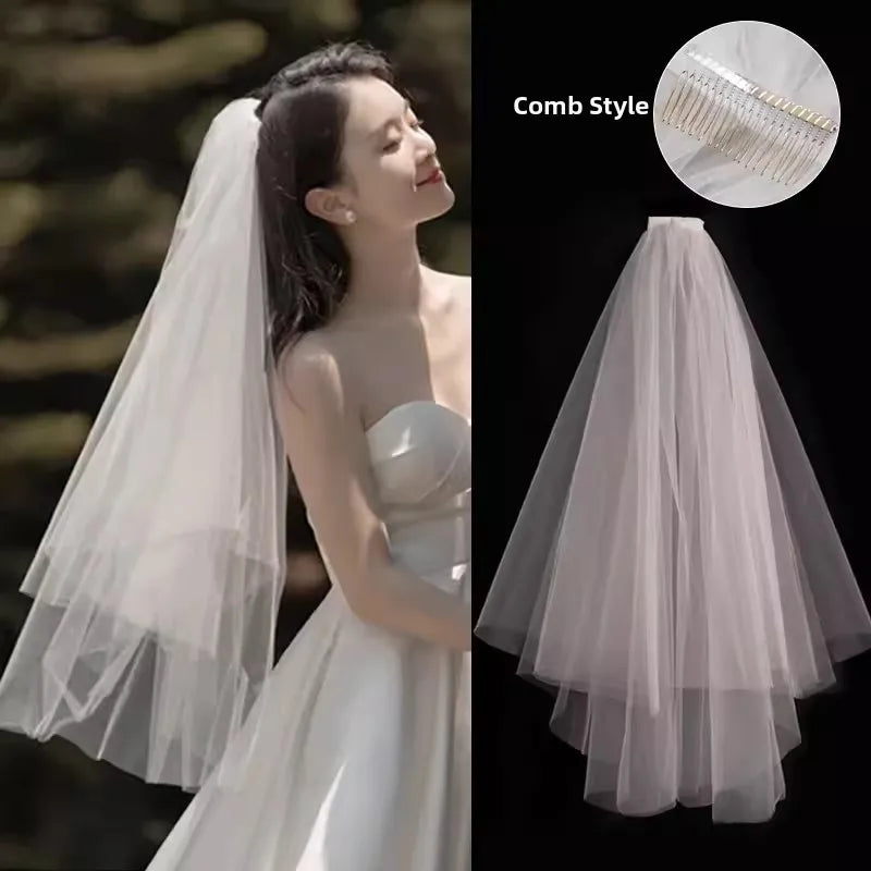 Wedding Veil Bridal Headwear Engagement Proposal Simple Elegant Soft Tulle Headpiece for Bride Ceremony Registration