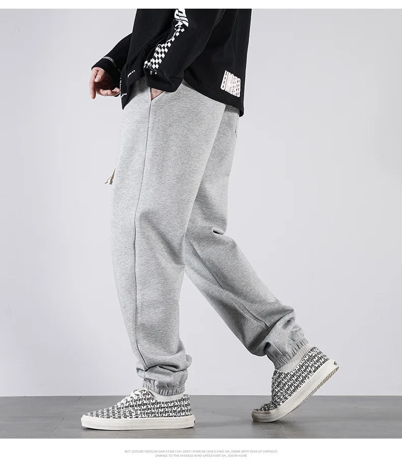 Men Big Tall Sweatpants Extra Long Length Sports Jogger Male Winter Fleece Sweat Pants Black Cotton Stretch Elastic Waist  120cm