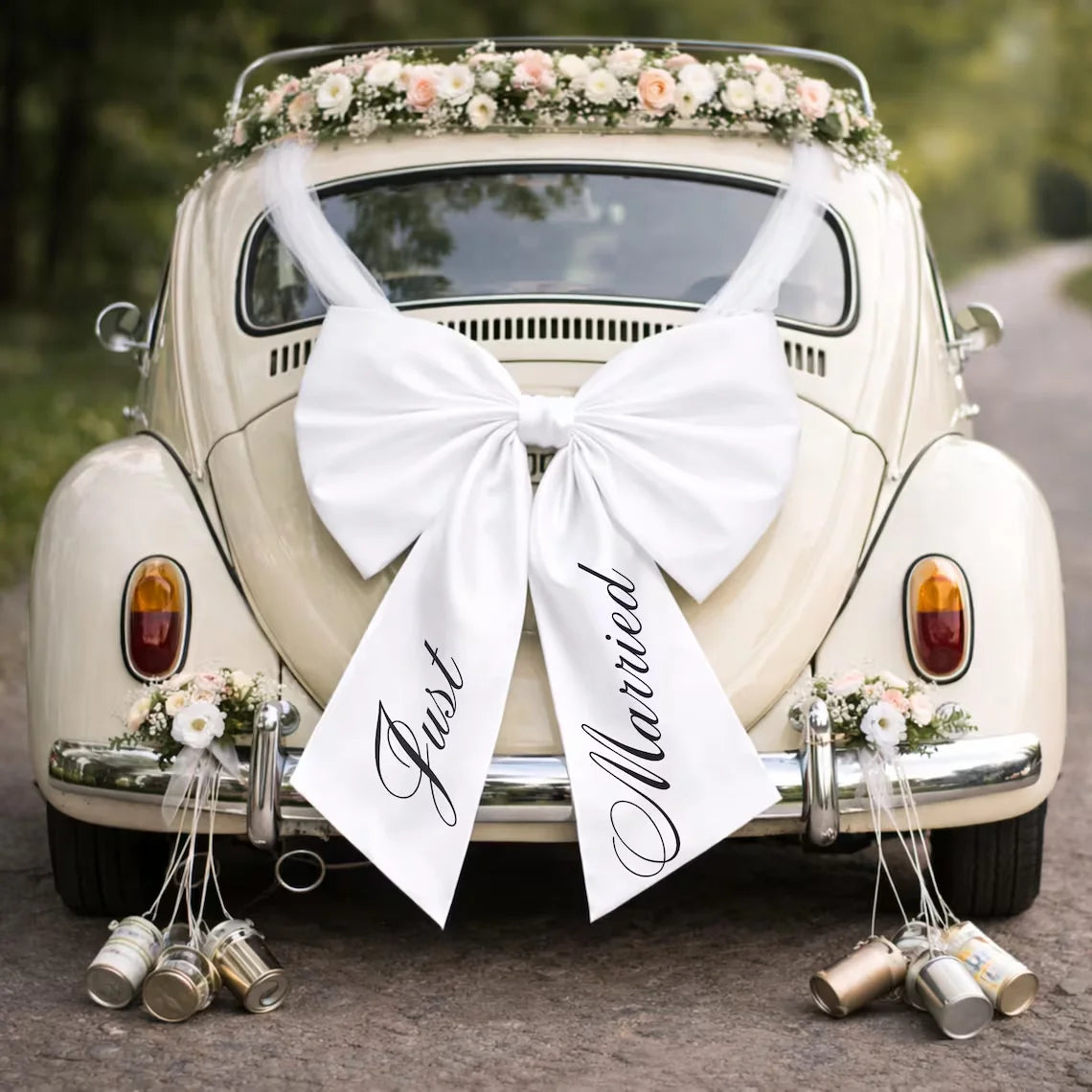 Just Married Car Bow With Ribbon Elegant Wedding Car Decor Lovely Accessory For Wedding Day Bridal Shower Newlywed Vehicle Decor