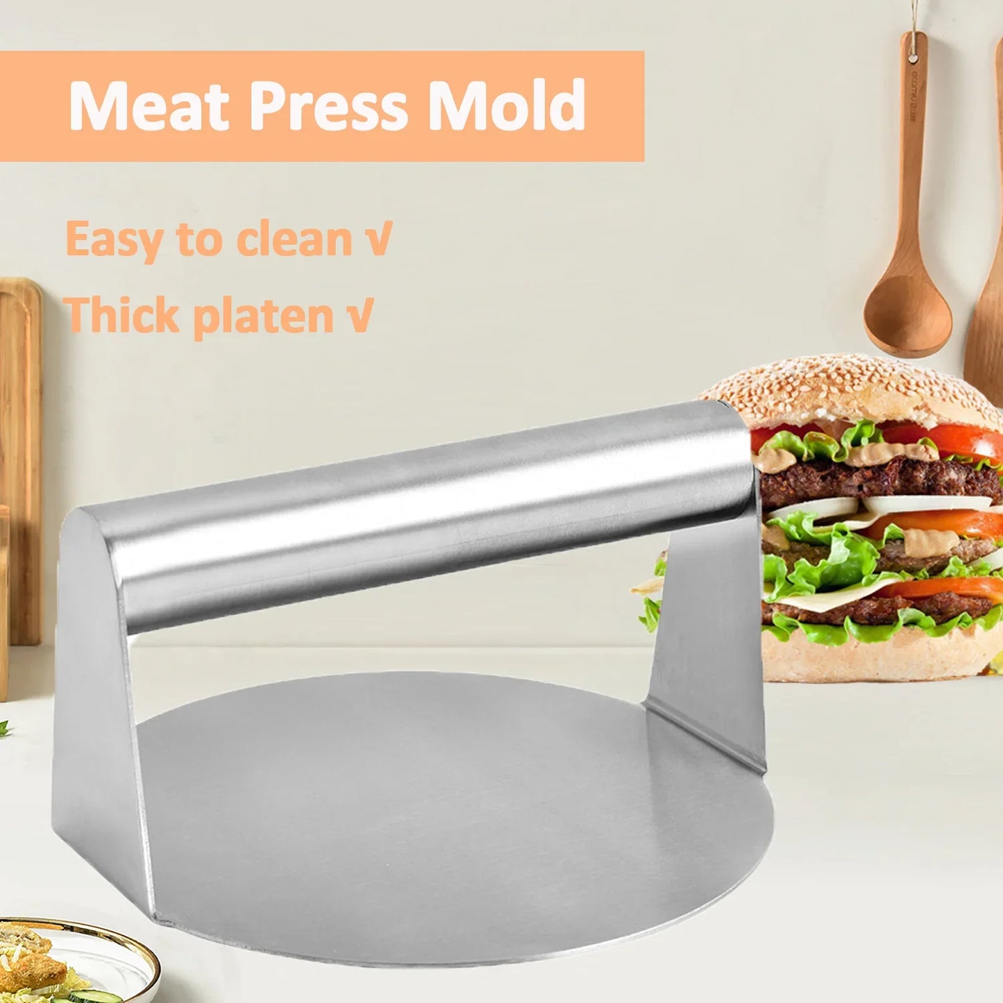Stainless Steel Round Smash Burger Press Hamburger Patties Meat Press Mold for Deli Beef Press Plate Masher Kitchen Accessories