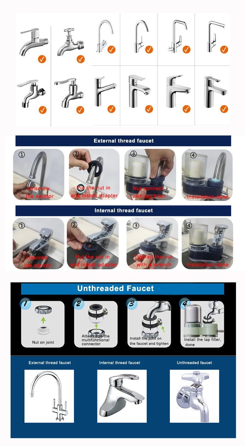Healthy Faucet Water Filter System - Tap Water Purifier Filter Water Purifying Device For Home Kitchen ,Faucet Mount Filter