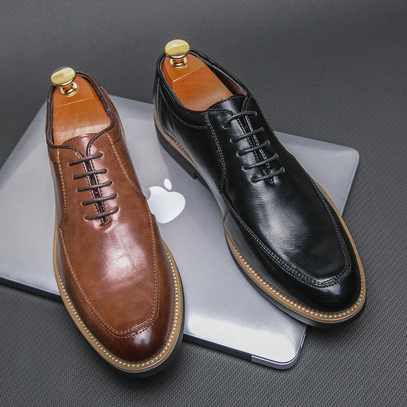 High End Brand Men's Party Formal Shoes Lace Up Pointed Men's Glossy Leather Shoes Classic Elegant Business Shoes Free Delivery