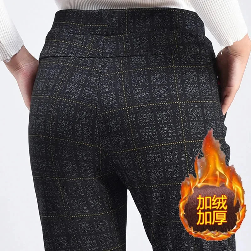 Pants Women2025Autumn Winter New Fleece Thick Middle-Aged Elderly Ladies Casual Trousers Mother High Waist Straight Pants Female