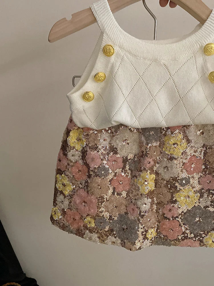 Summer Set Top 2024 New Girls Design Tank Top Flower Short Skirt Set Baby Girl Sweet Cute Temperament Clothes