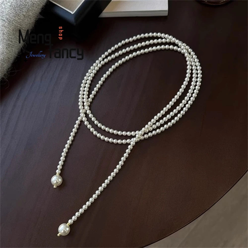 This 130cm Long Glass Pearl Necklace Can Be Worn In Multiple Ways. The Long Necklace Is Elegant And Trendy. It's A Retro Sweater