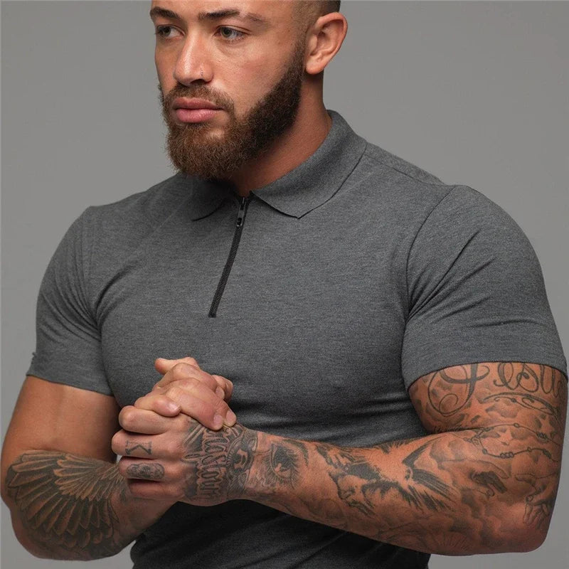 Brand Cotton Casual New Mens Short Sleeve Polo Shirts Fitness Fashion Polo Shirt Clothing Bodybuilding Trend Sport Polo Shirts