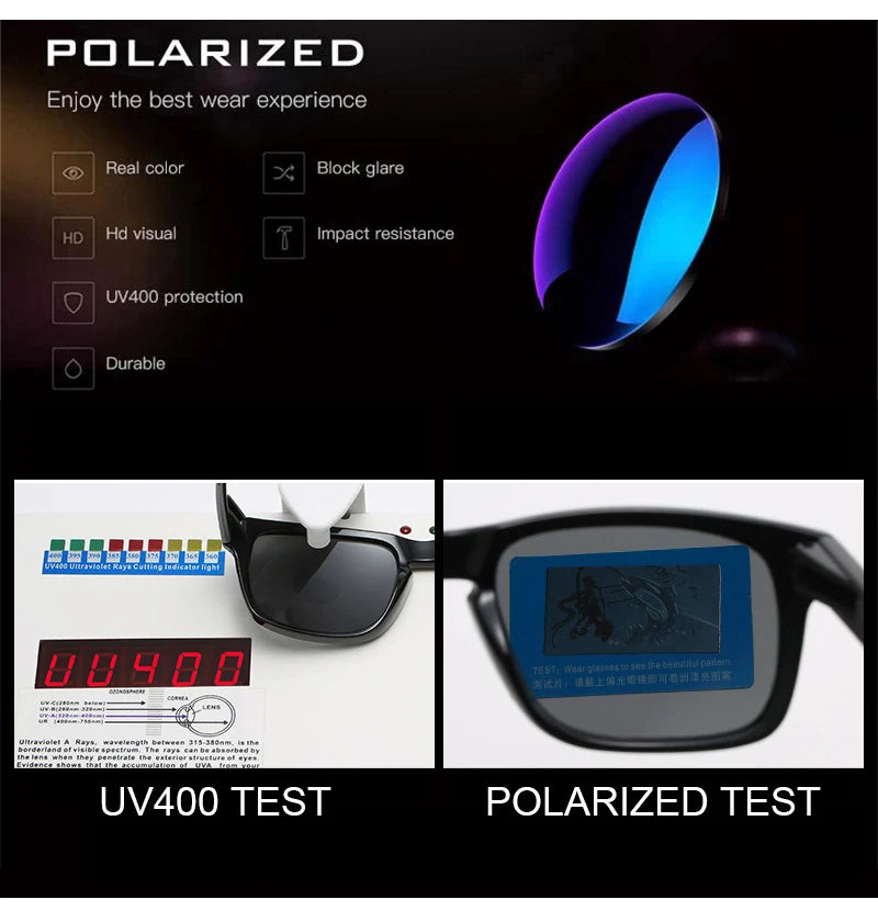 Classic Fashion Square Polarized Sunglasses Men Vintage Plastic Male Sun Glasses Women Stylish Black Outdoor Sports Shades UV400