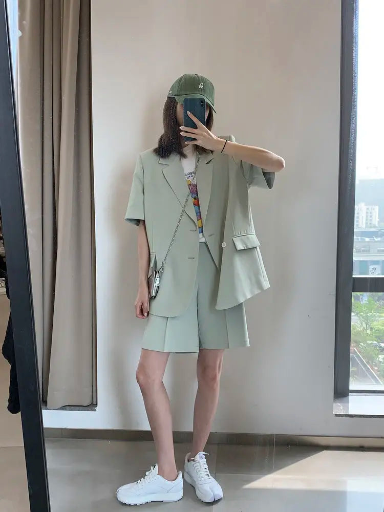 Pant Suits 2025 Spring and Summer Thin Casual Loose Short Sleeved Suit Jacket Women Suit Two-piece Set
