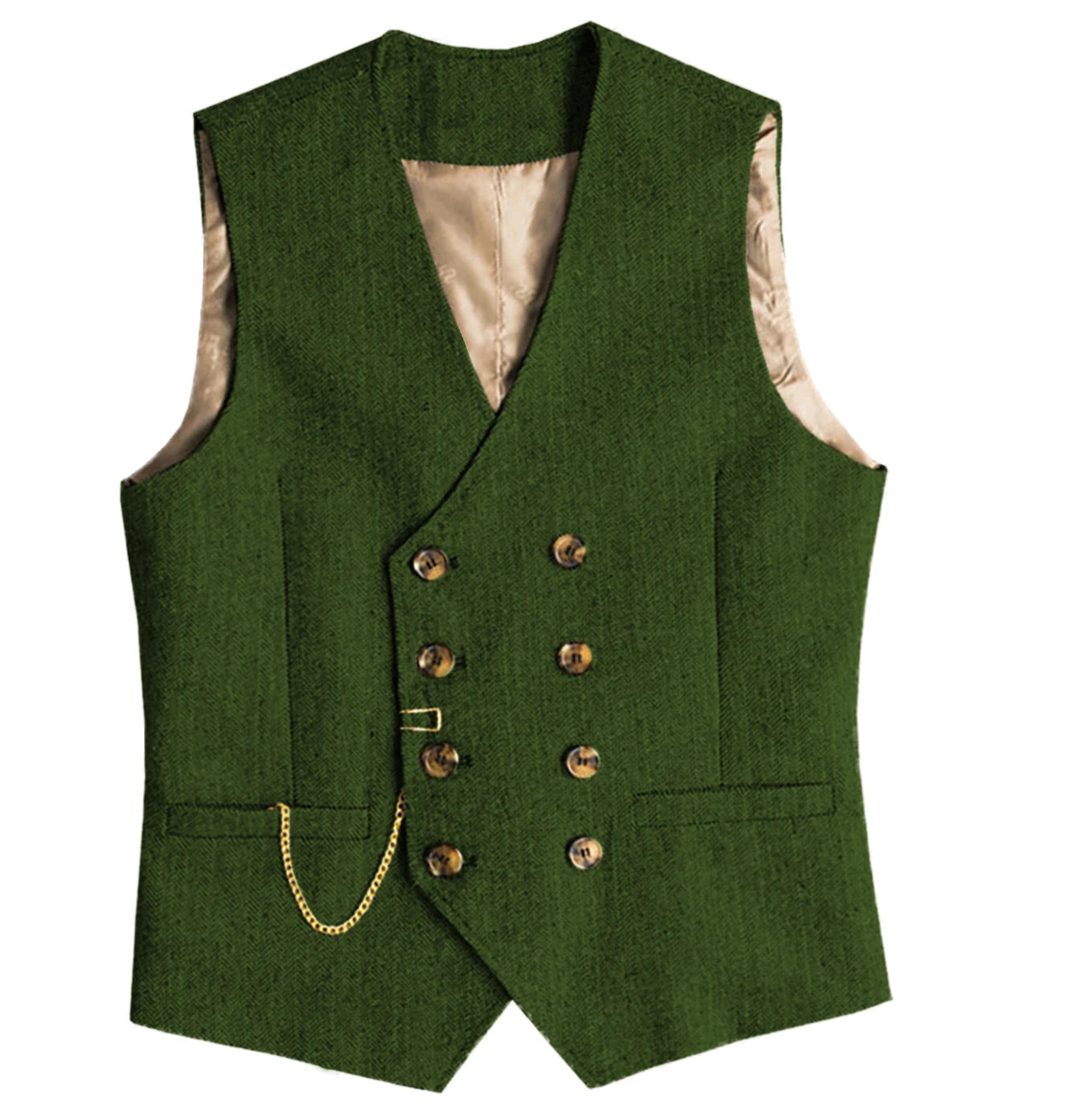 V Neck Men's  Suit Vests Herringbone Wool Tweed Double Breasted Waistcoat Tuxedo Groomsmen For  Wedding