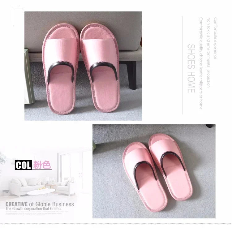 Genuine Leather Couple Summer Indoor Slippers Anti-Slip Women Household Slippers Men Casual Home Shoes