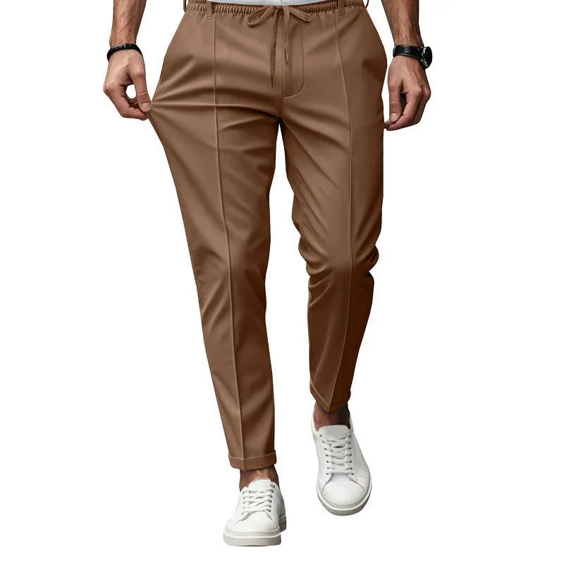 Spring Autumn Men's Solid Color Simple Business Slim Small Foot Casual Pants