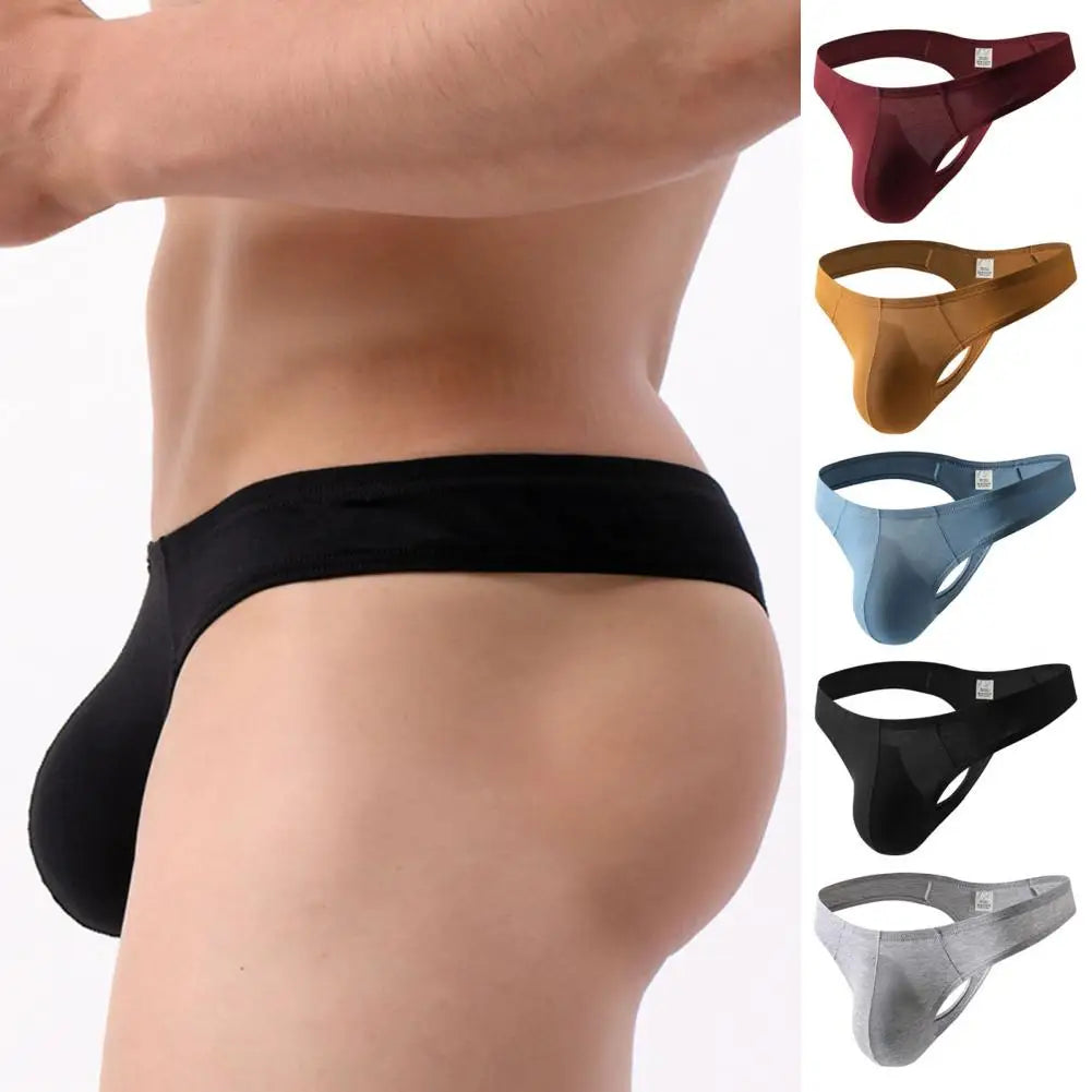 Summer Men Thong, Low-Waisted T-Shaped Cut Briefs, U Convex Supportive Pouch Panties, Elastic Lightweight Underwear