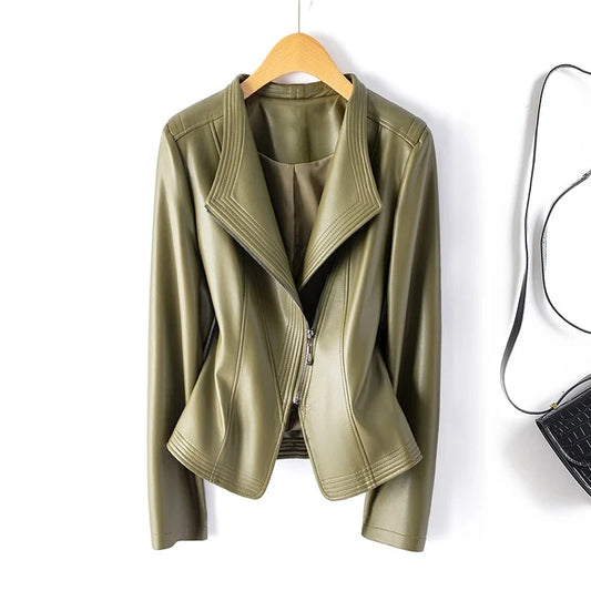 Genuine Leather Women's Short Slim Sheepskin 2026 Spring Autumn Leather Jacket New Long Sleeve Suit Collar Zipper Little Coat