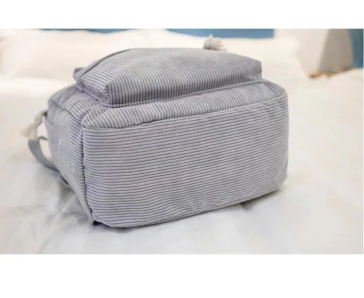 Corduroy Backpack, Academy Fashion School Bags for Middle/High School & College, Cute Tassel Detail, Versatile Casual Daily Bag