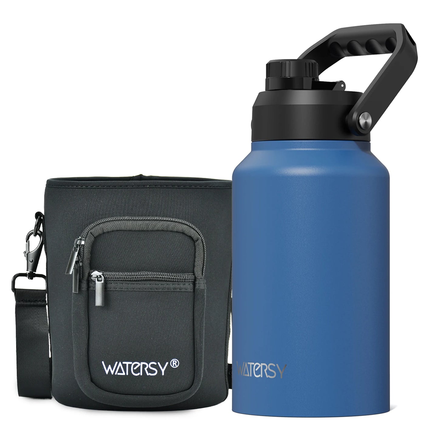 WATERSY 64/87/128oz Insulated Water Bottle Keep Cold for 48H 2L Large Stainless Steel Thermos with Handle for Gym Hiking Camping