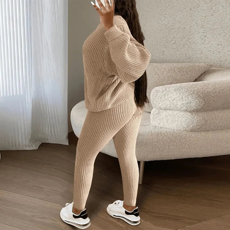 2024 Autumn and Winter Fashion Casual Knitted Suit Trousers Suit Foreign Trade Women's Wool Suit Ensemble Femme 2 Pièces