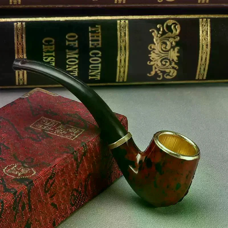 Imitation Wood Pipe Men's Classic Resin Pipe Old-Fashioned Dry Pipe Portable Copper Pot Bent Durable Mini Cigarette Pipe