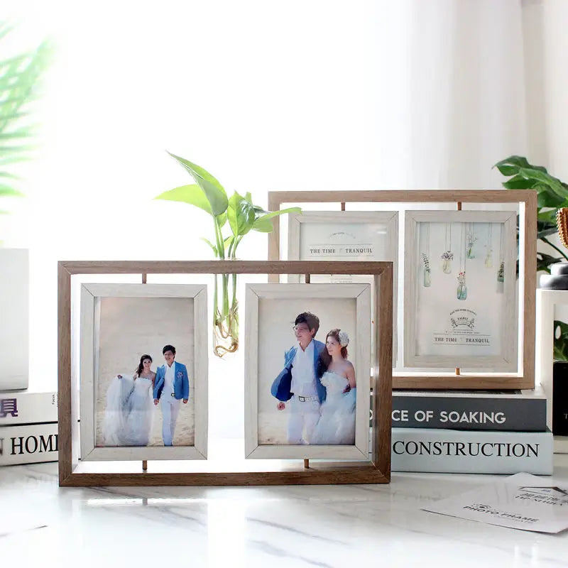 Picture Frames 4x6 Rotating Family Photo Frame,Office Desk Decor Wedding Gift, Floating Double-Sided Glass Tabletop Standing