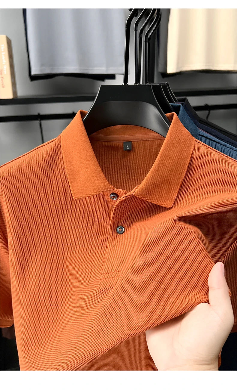 100% pure cotton men's short sleeve polo shirt high-quality classic solid color summer business casual comfort versatile T-shirt