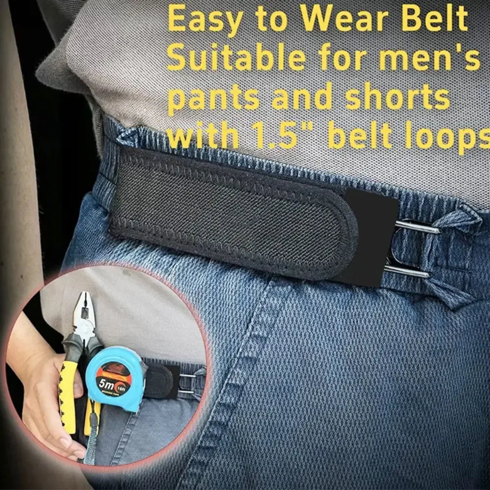 Buckleless Belt Hook Adjustable Metal Hook Elastic Belt Unisex Buckle-Free Invisible Waist Belt Closure for Outdoor Work EDC
