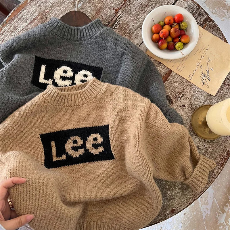 Boys Sweater Cotton Undercoat 2022 Letters Warm Thicken Velvet Winter Autumn Snowsuits Knitting Children's Clothing