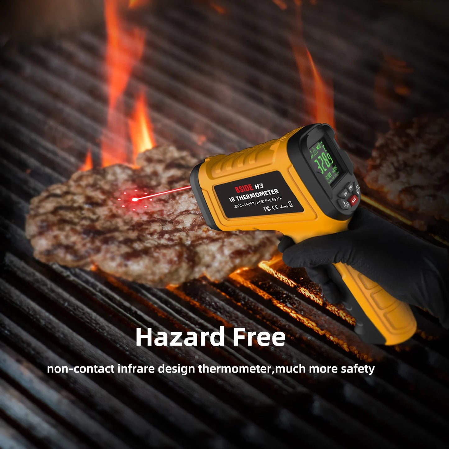 BSIDE H3 Infrared Thermometer Gun -50~1400°C Handheld Digital Laser Industrial  Non Contact Temperature Measuring Tester Tools
