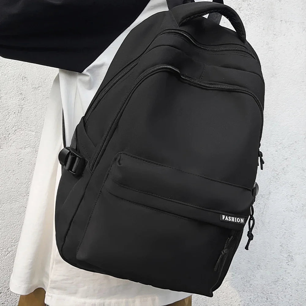 Large Capacity Solid Color Backpack, Simple Black Bag for Students & Travel