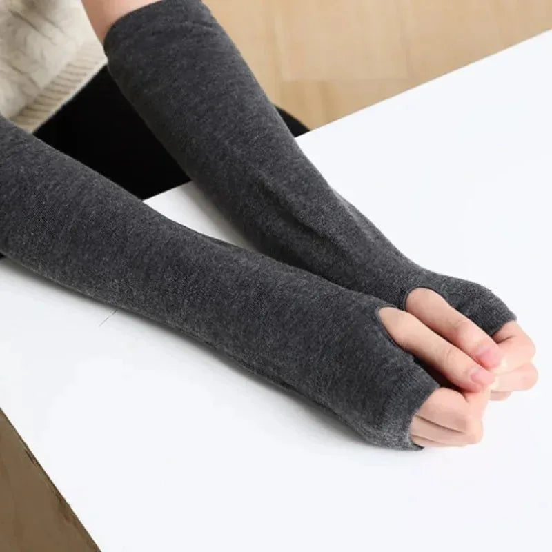Stacked Style Extra Long Fingerless Gloves：Thick Knit Soft Skin-Friendly，Warm without sacrificing fashion sense