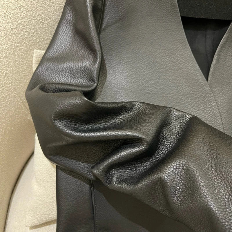 Natural Lambskin Leather Biker Jacket for Women, 100% Sheepskin Leather Coat, Long Sleeves, H913