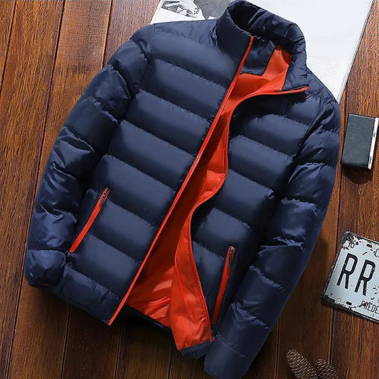 Men Parkas Autumn Winter Thickened Padded Coat Stand Collar Loose Zipper Pockets Jacket Men Overcoat Thick Warm Cotton Coat