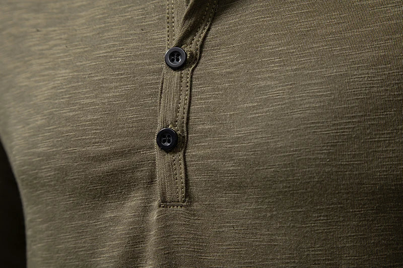 New Men's Cotton Henley T Shirt Long Sleeve T-Shirts Basic Casual Button Collar Breathable Daily Top Tees