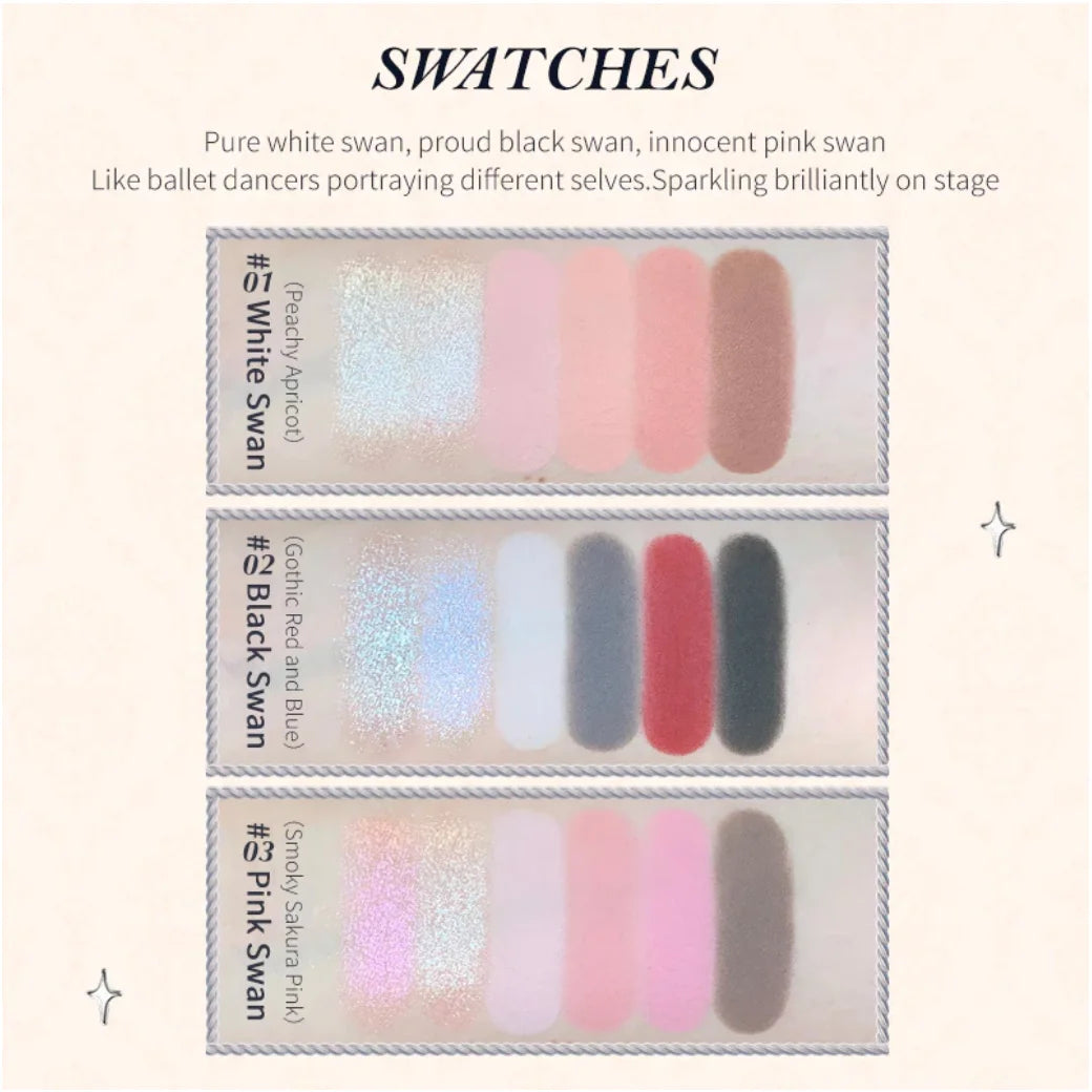 Flower Knows Swan Ballet Series 6 Color Eyeshadow Palette Long-lasting Effect Silky Powder Matte Chameleon Eye Makeup Cosmetics